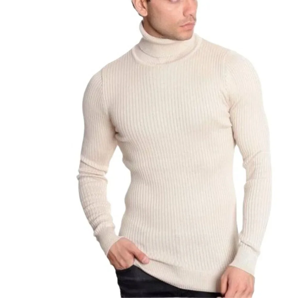 LCR Black Edition Men's Luxury European Turtleneck Sweater Light Beige Large NWT